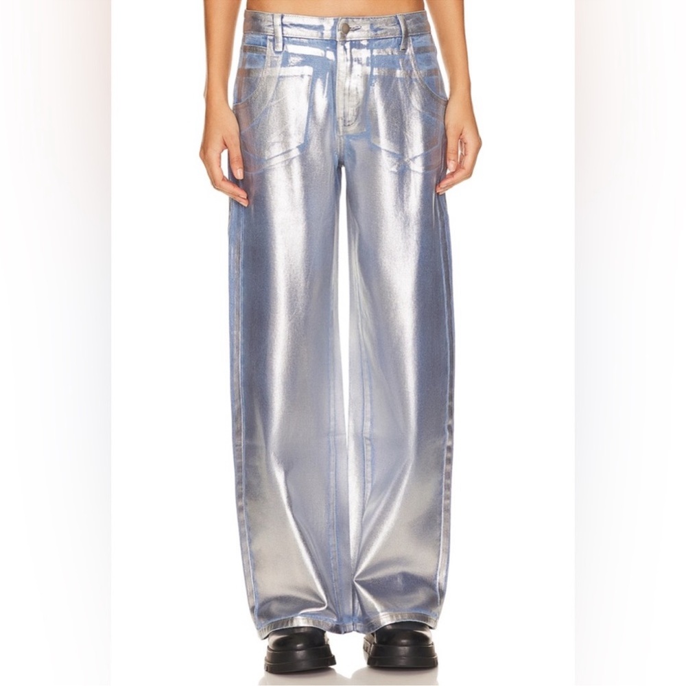 superdown Shimmering Silver Wide Leg Jeans